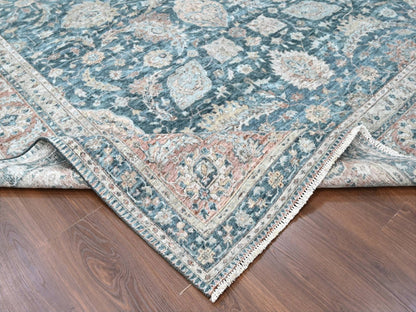 Teal 9'0" x 11'10" Oushak / Peshawar Hand knotted Wool Rug - Sku: O010173