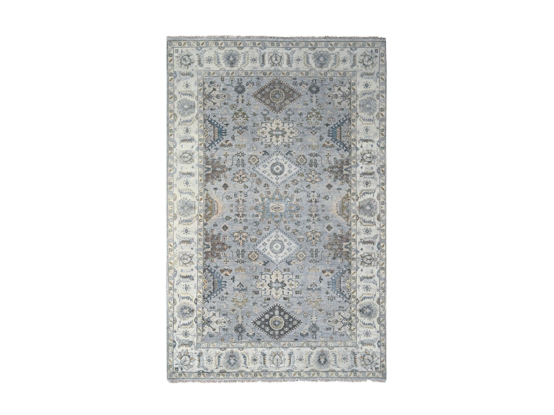 Heriz hand-knotted wool rug in Gray & Ivory, 6' x 9' — SKU O010184