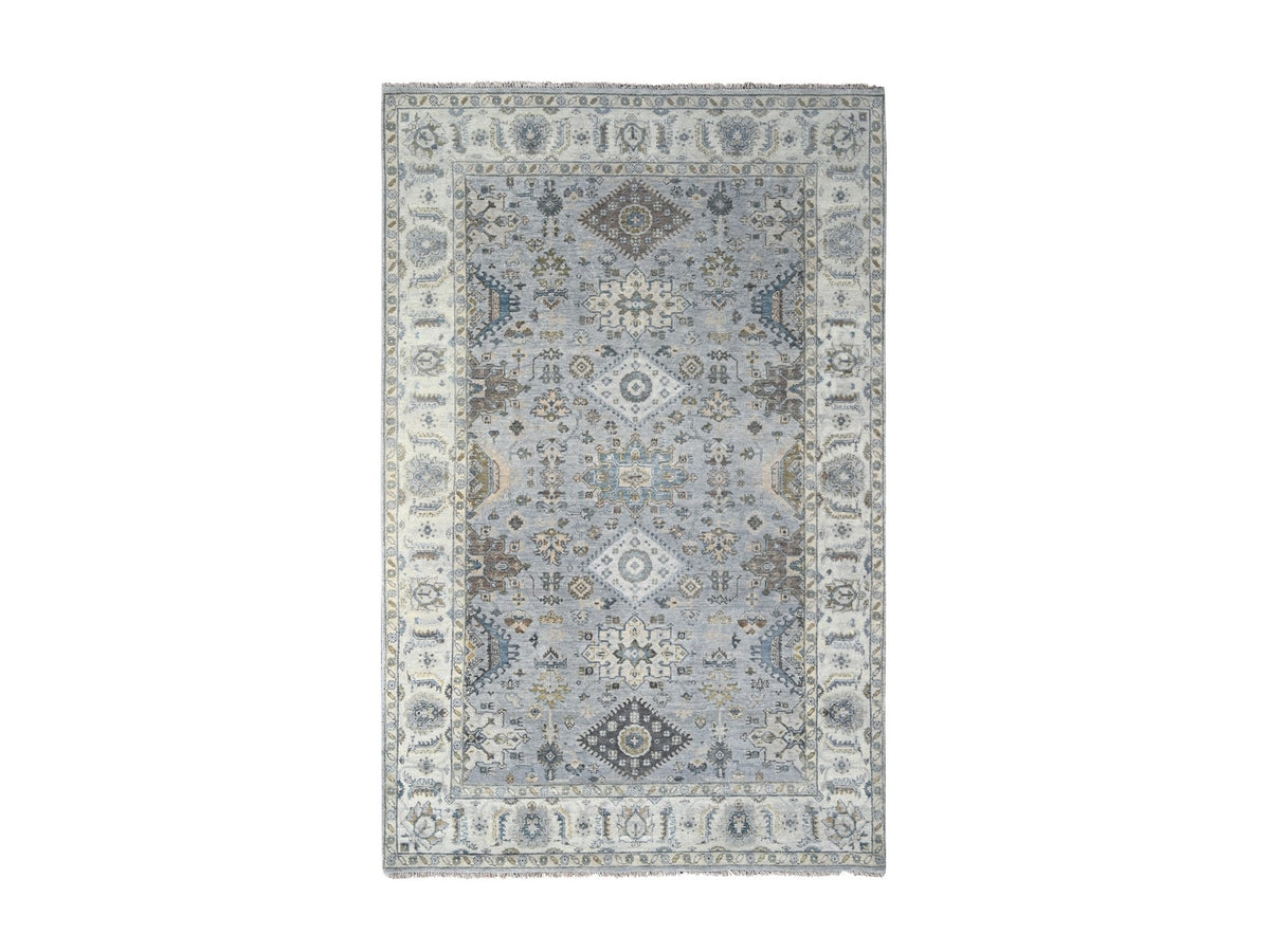 Heriz hand-knotted wool rug in Gray & Ivory, 6' x 9' — SKU O010184