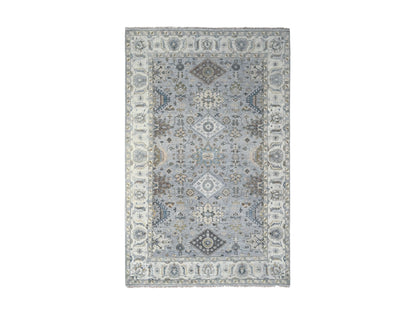 Heriz hand-knotted wool rug in Gray & Ivory, 6' x 9' — SKU O010184