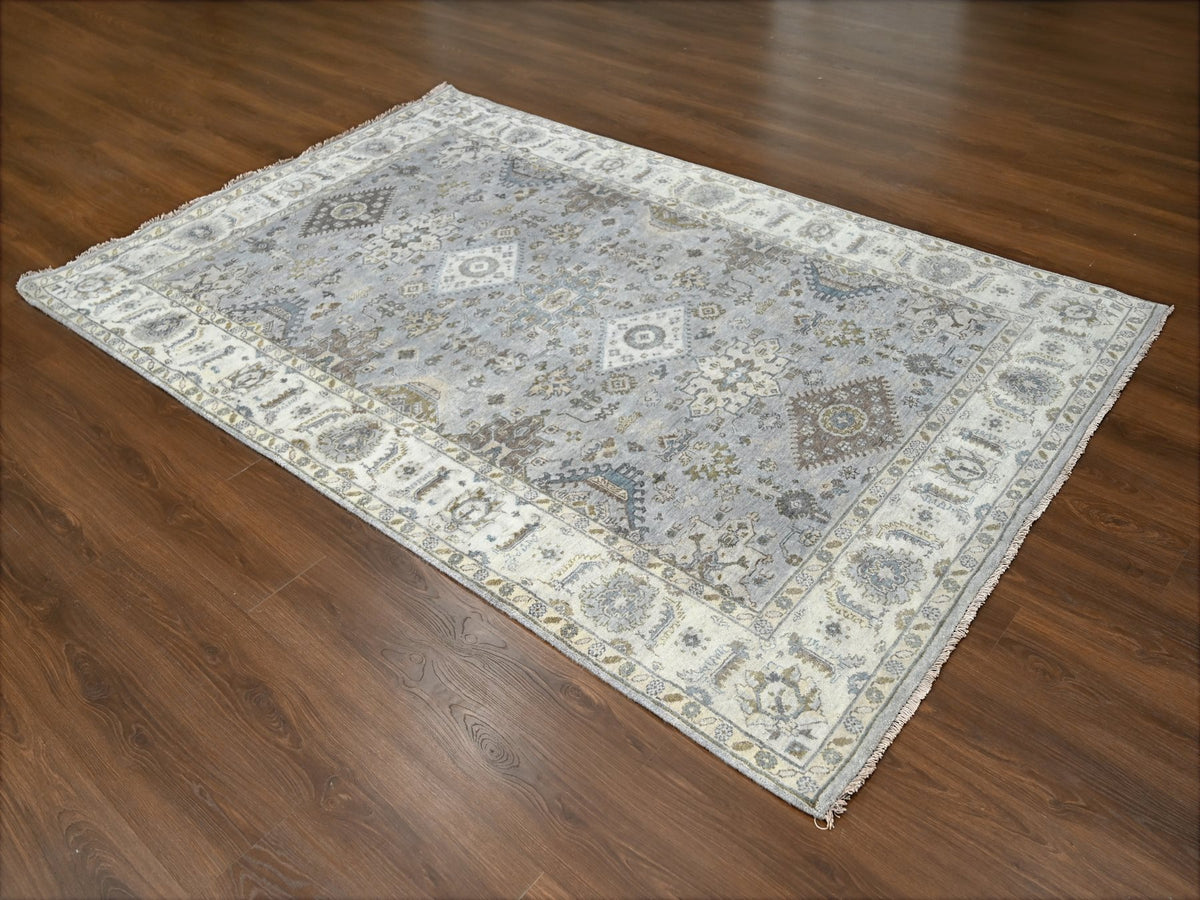 Heriz hand-knotted wool rug in Gray & Ivory, 6' x 9' — SKU O010184 (view 2)