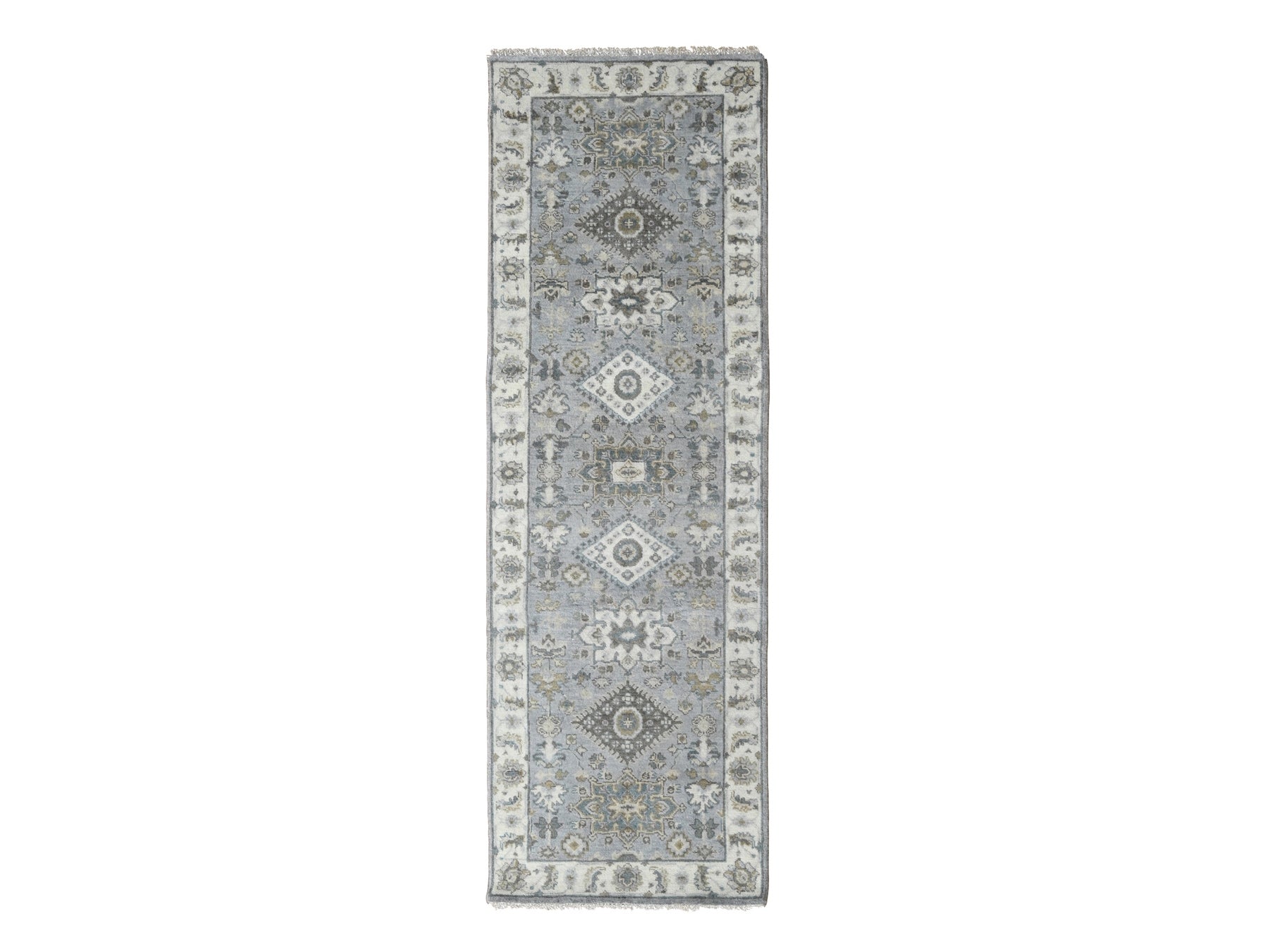 Tribal Heriz hand-knotted wool runner in Gray & Ivory, 2'7" x 8' — SKU O010185