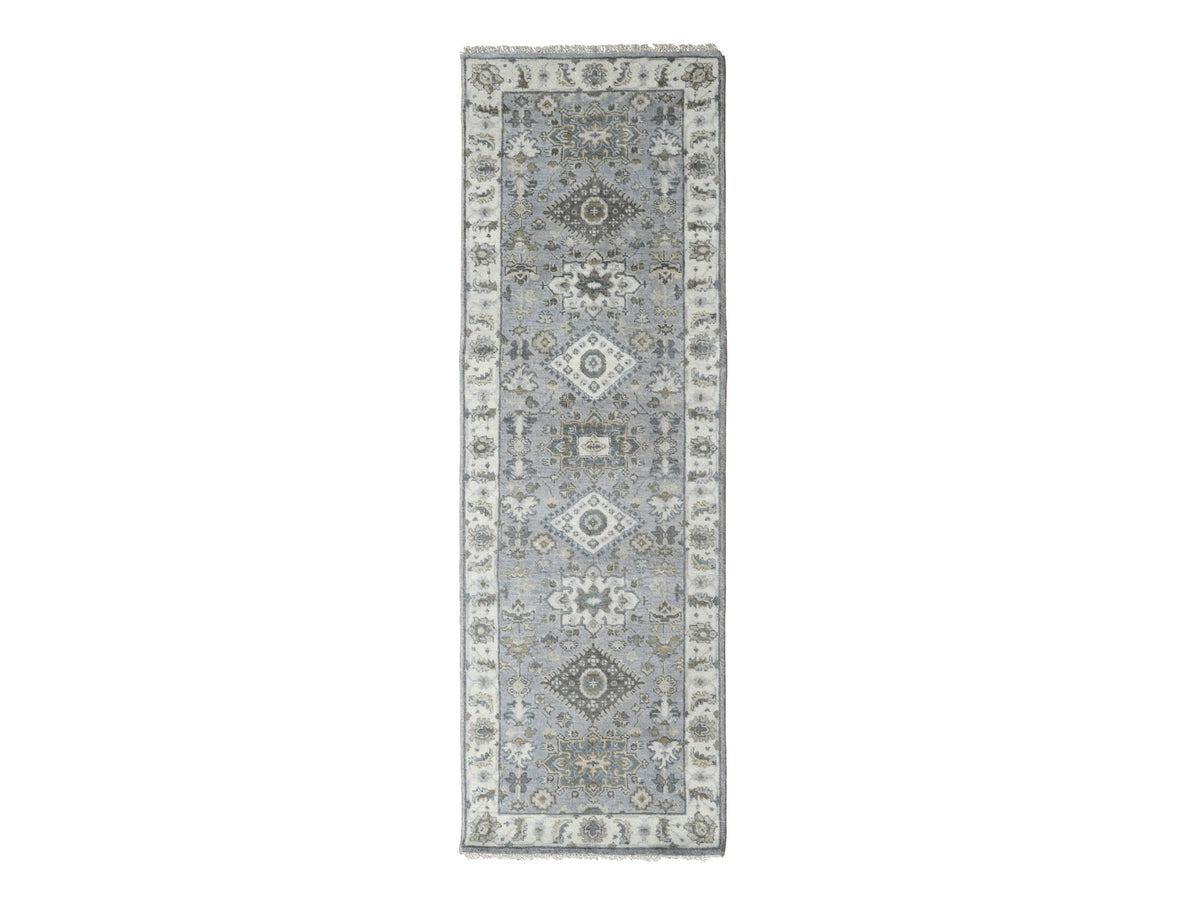 Tribal Heriz hand-knotted wool runner in Gray & Ivory, 2'7" x 8' — SKU O010185
