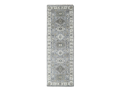 Tribal Heriz hand-knotted wool runner in Gray & Ivory, 2'7" x 8' — SKU O010185