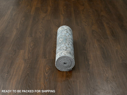 Tribal Heriz hand-knotted wool runner in Gray & Ivory, 2'7" x 8' — SKU O010185 (view 6)