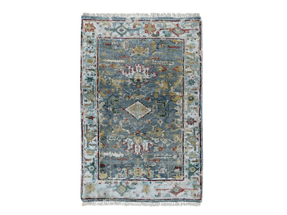 Heriz Heriz hand-knotted wool rug in Gray & Light Blue, 2' x 2'10" — SKU O010188