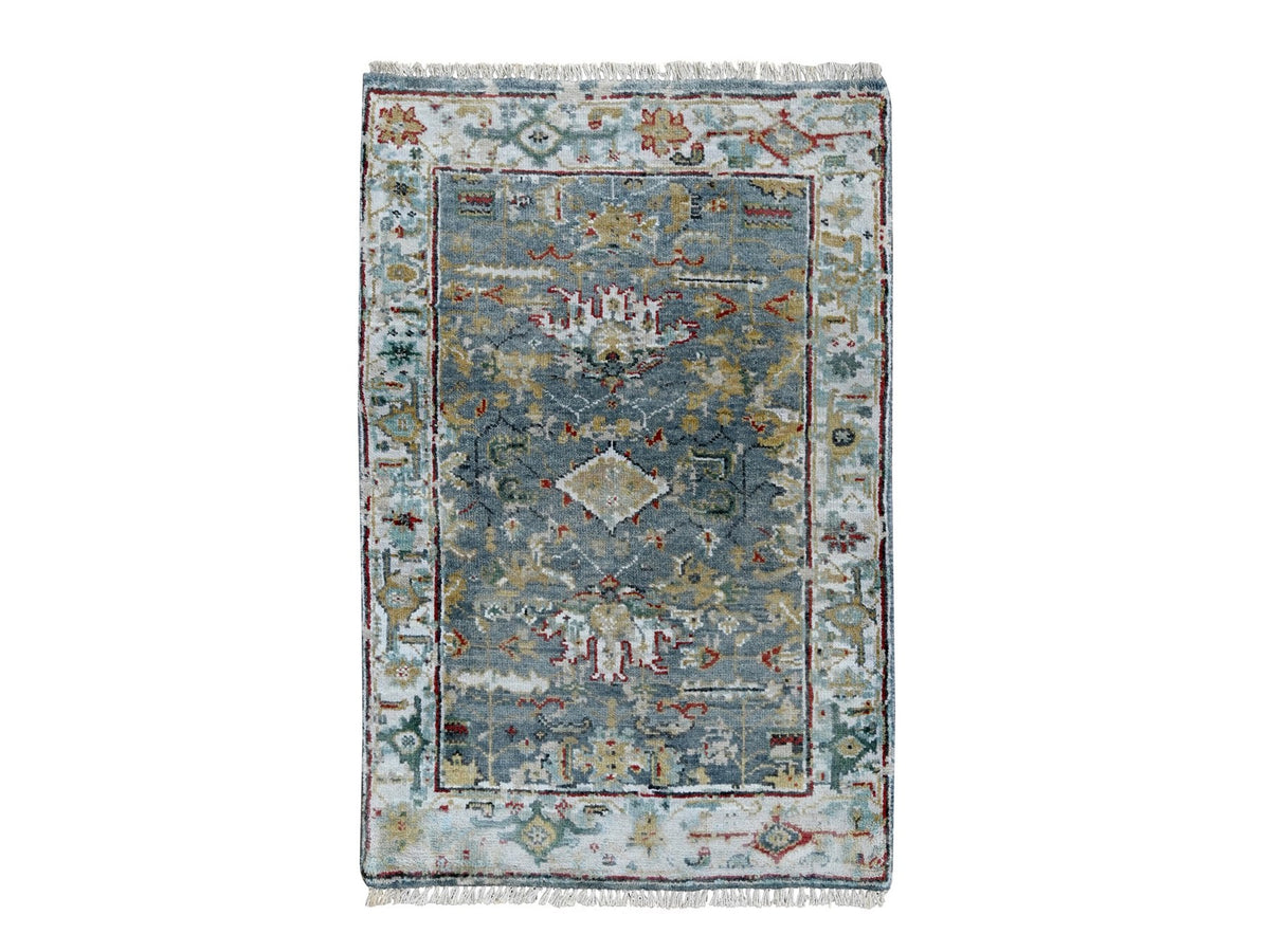 Heriz Heriz hand-knotted wool rug in Gray & Light Blue, 2' x 2'11" — SKU O010189