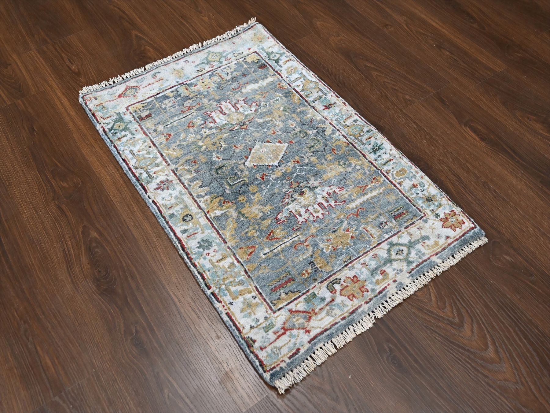 Heriz Heriz hand-knotted wool rug in Gray & Light Blue, 2' x 2'11" — SKU O010189 (view 2)