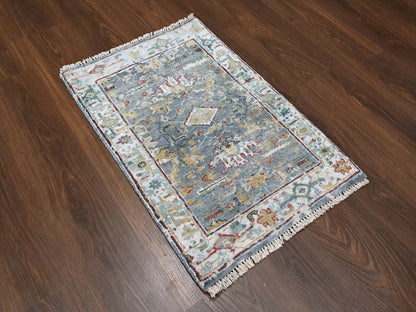 Heriz Heriz hand-knotted wool rug in Gray & Light Blue, 2' x 2'11" — SKU O010189 (view 2)