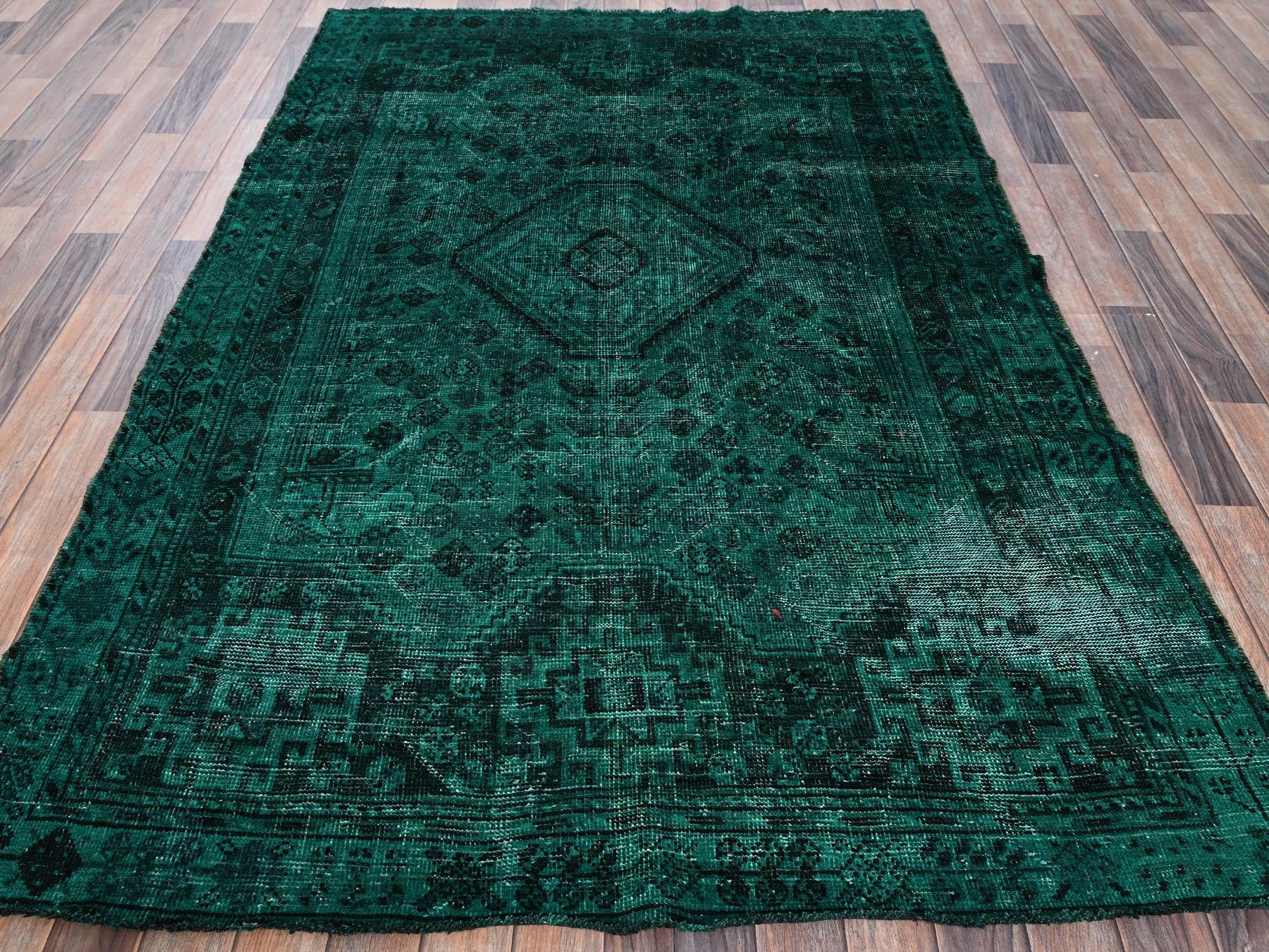 Shiraz Vintage hand-knotted wool rug in Overdyed & Green, 5'1" x 7'10" — SKU O01018 (view 2)