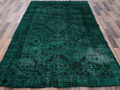 Shiraz Vintage hand-knotted wool rug in Overdyed & Green, 5'1" x 7'10" — SKU O01018 (view 2)