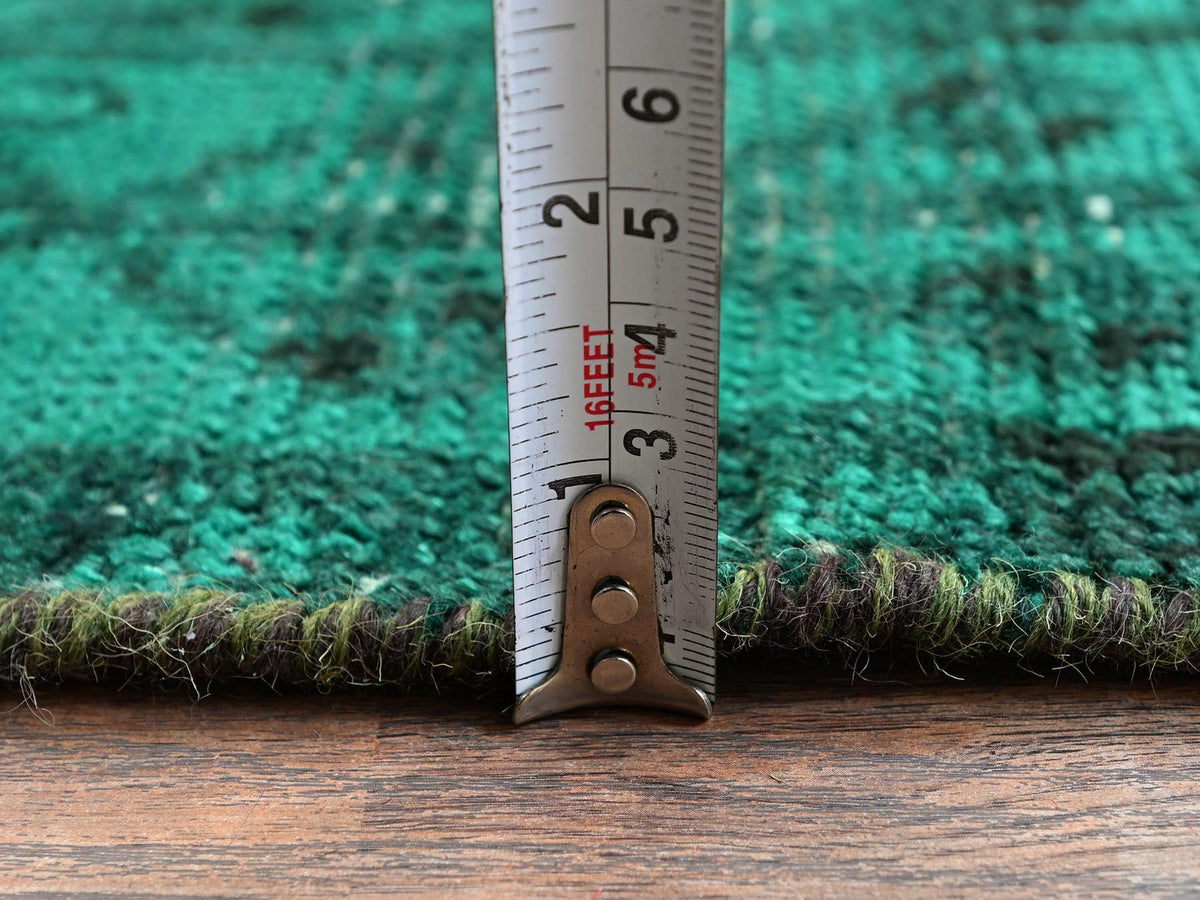 Shiraz Vintage hand-knotted wool rug in Overdyed & Green, 5'1" x 7'10" — SKU O01018 (view 6)