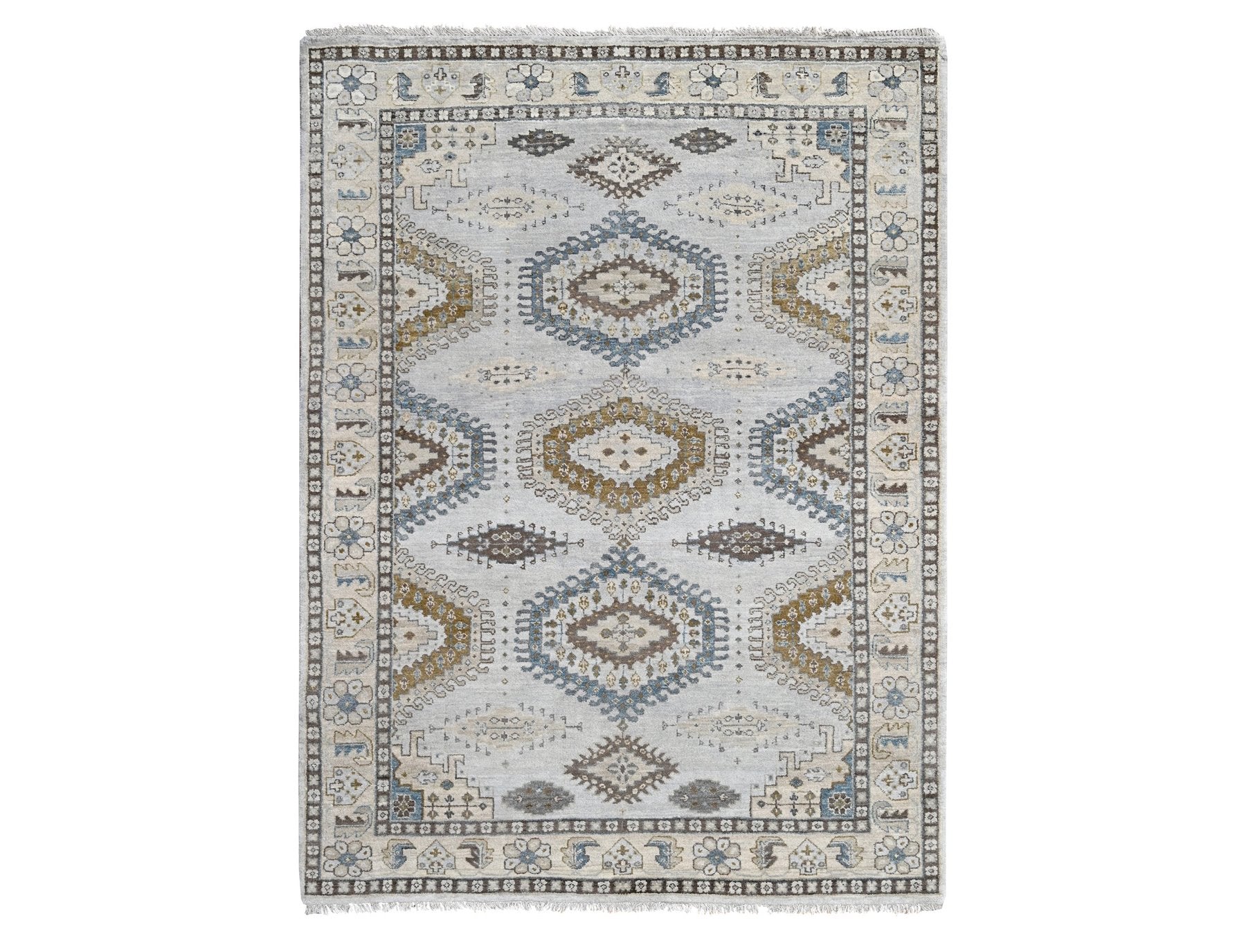 Grey 5'1" x 6'10" Tribal & Geometric Hand knotted Wool Rug - Sku: O010190