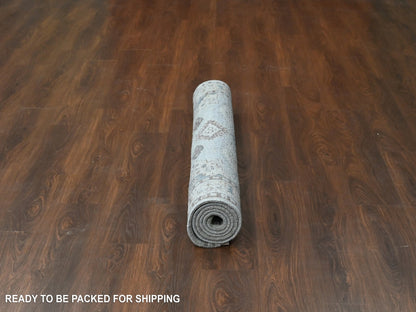 Tribal & Geometric hand-knotted wool rug in Gray & Ivory, 5'1" x 6'10" — SKU O010190 (view 6)