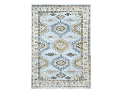 Tribal & Geometric hand-knotted wool rug in Gray & Ivory, 6'2" x 9'1" — SKU O010191