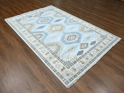Tribal & Geometric hand-knotted wool rug in Gray & Ivory, 6'2" x 9'1" — SKU O010191 (view 2)
