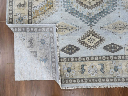 Tribal & Geometric hand-knotted wool rug in Gray & Ivory, 6'2" x 9'1" — SKU O010191 (view 3)