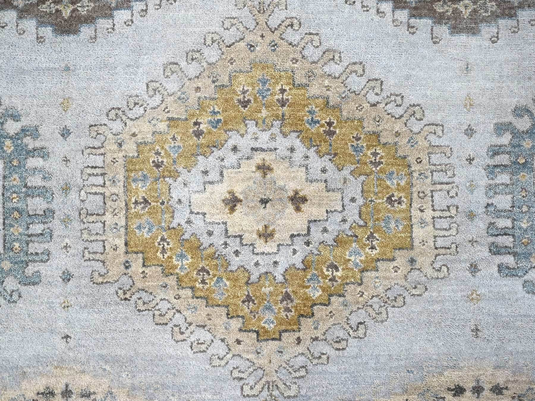 Tribal & Geometric hand-knotted wool rug in Gray & Ivory, 6'2" x 9'1" — SKU O010191 (view 5)