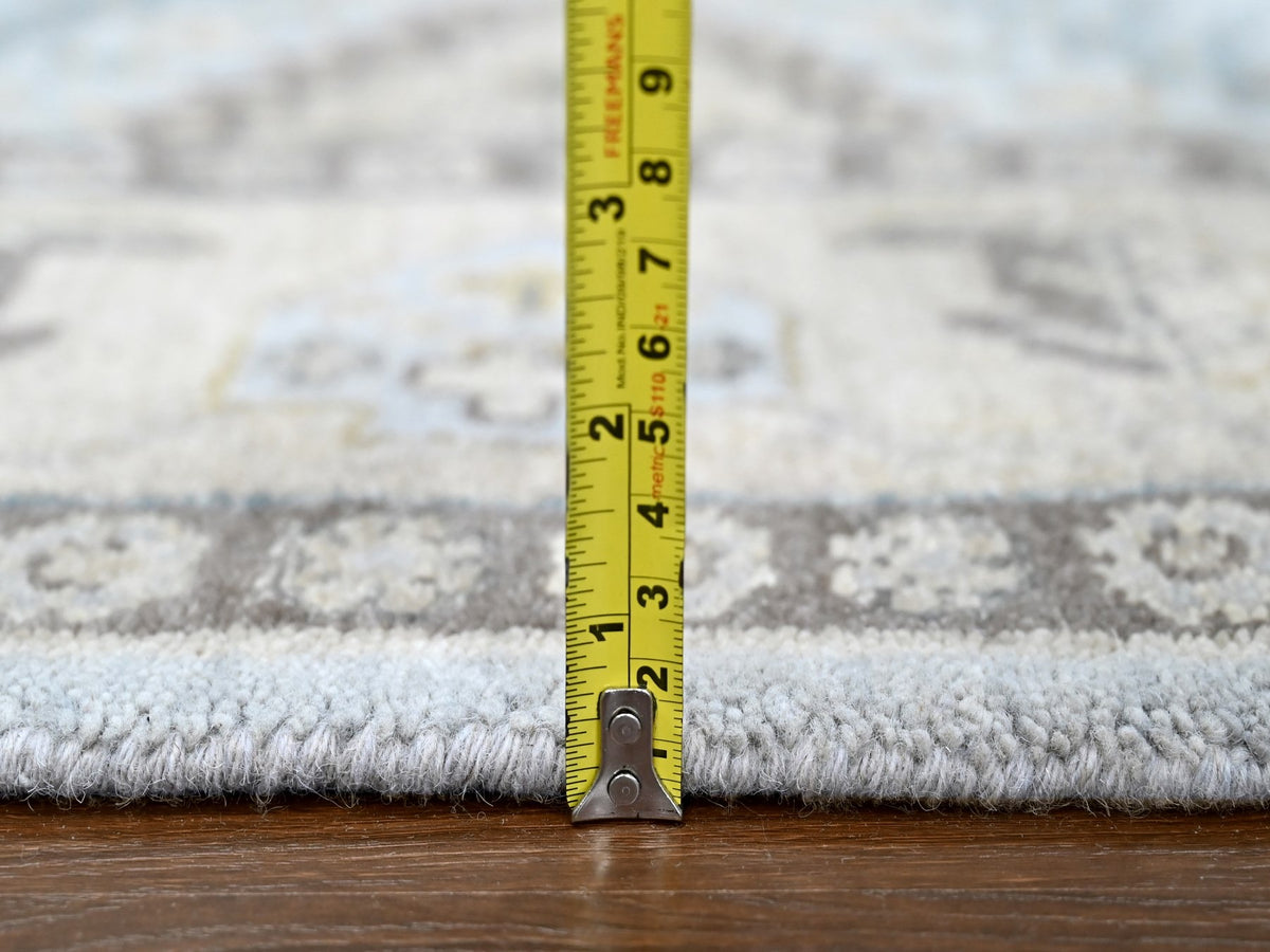 Tribal & Geometric hand-knotted wool rug in Gray & Ivory, 6'2" x 9'1" — SKU O010191 (view 7)