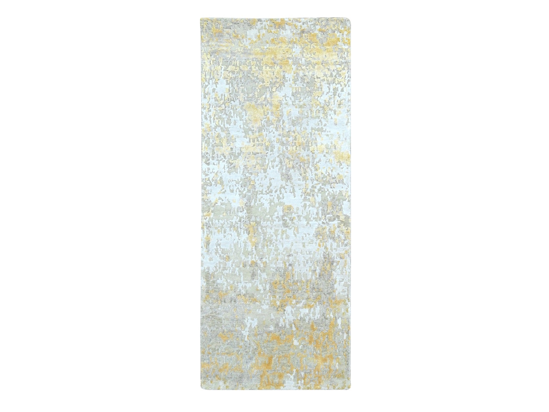 Beige 2'6" x 6'0" Modern / Contemporary Hand knotted Wool/Silk Rug - Sku: O010197