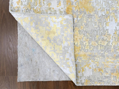 Modern / Contemporary hand-knotted wool/silk runner in Beige, 2'6" x 6' — SKU O010197 (view 3)