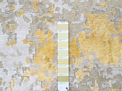 Beige 10'0" x 13'10" Modern and Contemporary Hand knotted Wool/Silk Rug - Sku: O010198