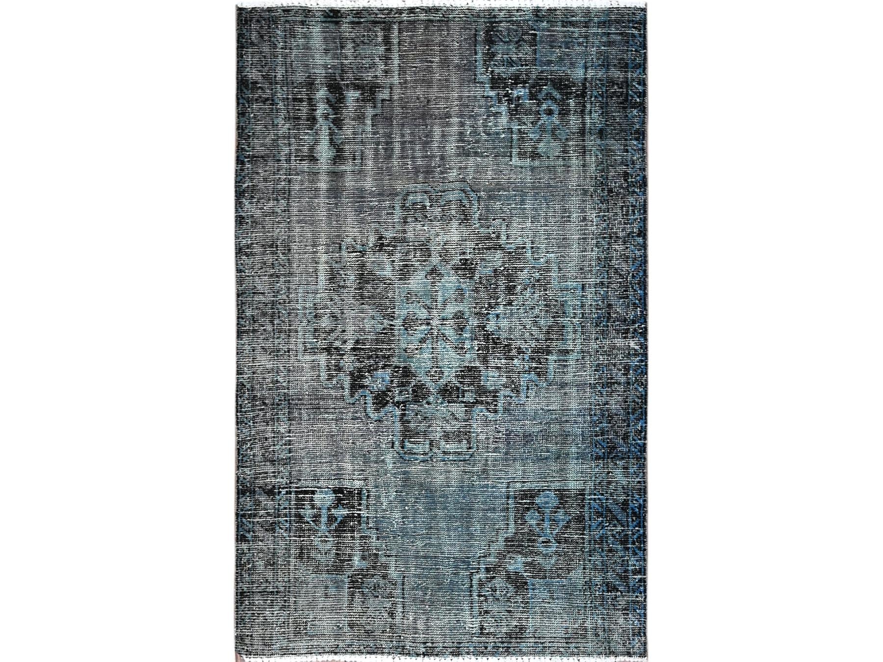 Vintage hand-knotted wool rug in Gray & Charcoal Black, 3'6" x 5'9" — SKU O01019