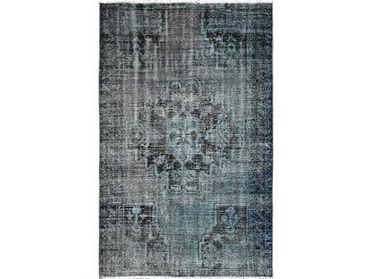 Vintage hand-knotted wool rug in Gray & Charcoal Black, 3'6" x 5'9" — SKU O01019