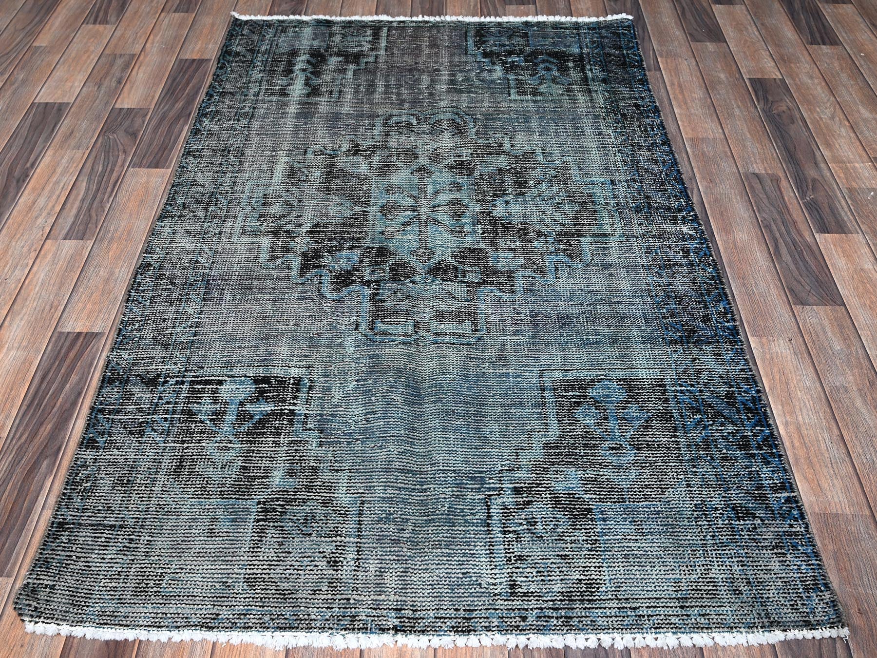Vintage hand-knotted wool rug in Gray & Charcoal Black, 3'6" x 5'9" — SKU O01019 (view 2)