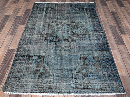 Vintage hand-knotted wool rug in Gray & Charcoal Black, 3'6" x 5'9" — SKU O01019 (view 2)