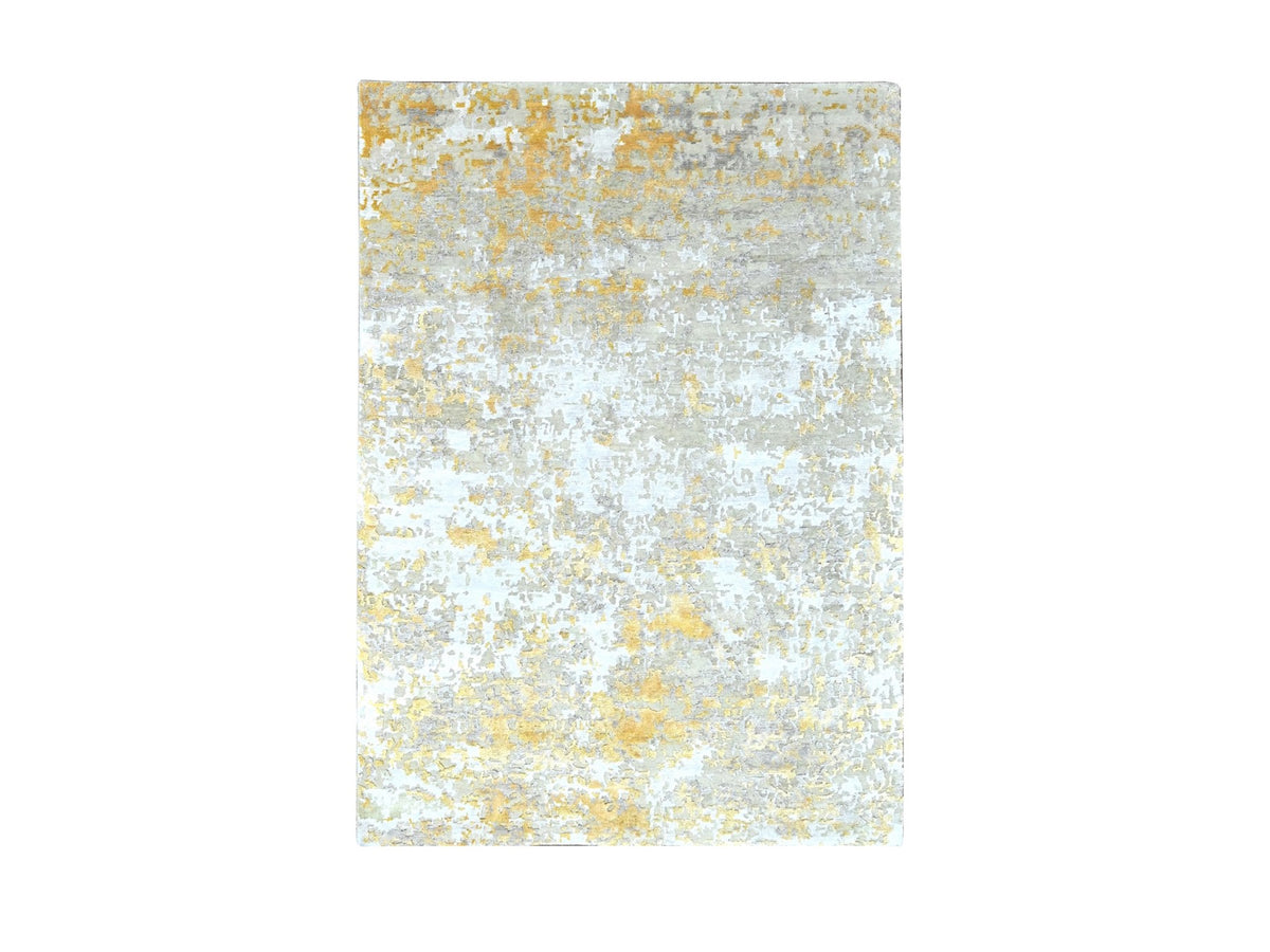 Modern / Contemporary hand-knotted wool/silk rug in Beige, 5' x 6'11" — SKU O010200