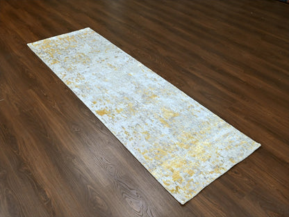 Beige 2'7" x 7'10" Modern and Contemporary Hand knotted Wool/Silk Rug - Sku: O010201