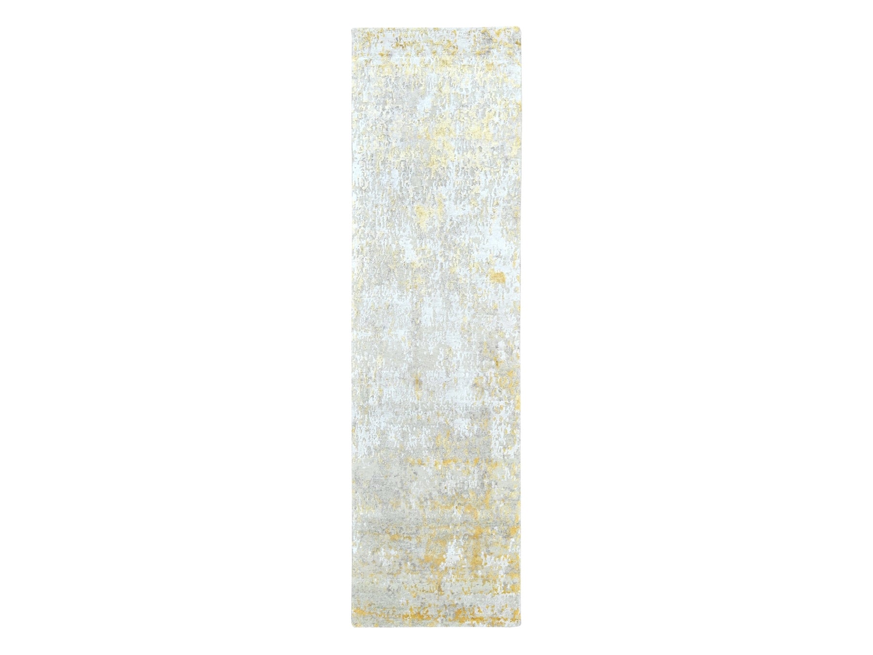Beige 2'6" x 9'9" Modern / Contemporary Hand knotted Wool/Silk Rug - Sku: O010204