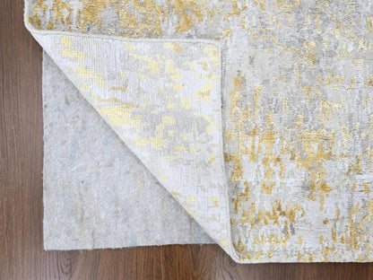 Beige 2'6" x 9'9" Modern and Contemporary Hand knotted Wool/Silk Rug - Sku: O010204