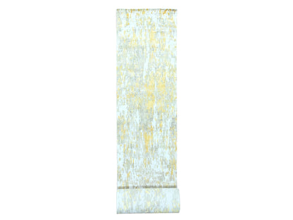 Beige 2'7" x 23'6" Modern and Contemporary Hand knotted Wool/Silk Rug - Sku: O010207