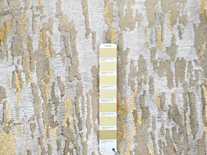 Beige 2'7" x 23'6" Modern and Contemporary Hand knotted Wool/Silk Rug - Sku: O010207