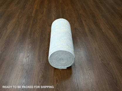 Beige 2'7" x 23'6" Modern and Contemporary Hand knotted Wool/Silk Rug - Sku: O010207