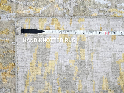 Beige 2'7" x 23'6" Modern and Contemporary Hand knotted Wool/Silk Rug - Sku: O010207