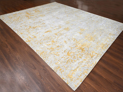 Beige 12'0" x 14'9" Modern and Contemporary Hand knotted Wool/Silk Rug - Sku: O010208