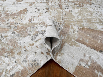 Brown 8'11" x 12'1" Modern and Contemporary Hand knotted Silk Rug - Sku: O010211