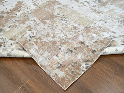 Brown 8'11" x 12'1" Modern and Contemporary Hand knotted Silk Rug - Sku: O010211