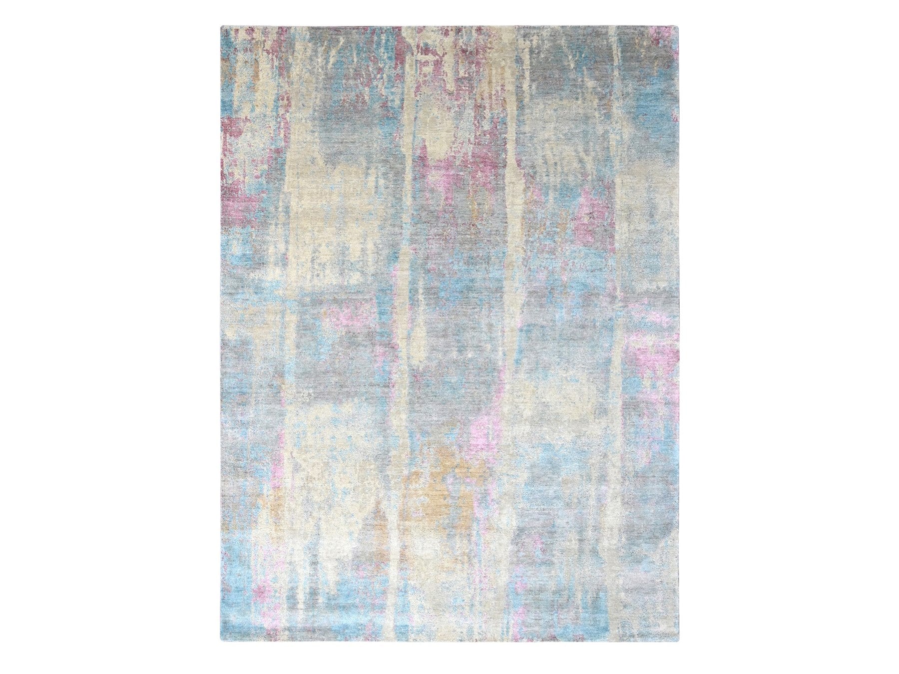 Modern / Contemporary hand-knotted wool/silk rug in Yellow, 8'11" x 12' — SKU O010212