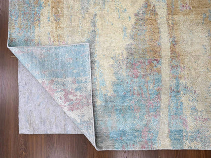 Modern / Contemporary hand-knotted wool/silk rug in Yellow, 8'11" x 12' — SKU O010212 (view 4)