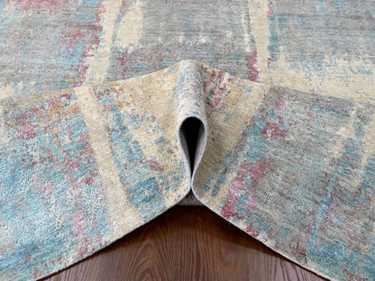 Modern / Contemporary hand-knotted wool/silk rug in Yellow, 8'11" x 12' — SKU O010212 (view 5)