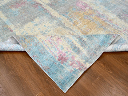 Modern / Contemporary hand-knotted wool/silk rug in Yellow, 8'11" x 12' — SKU O010212 (view 6)