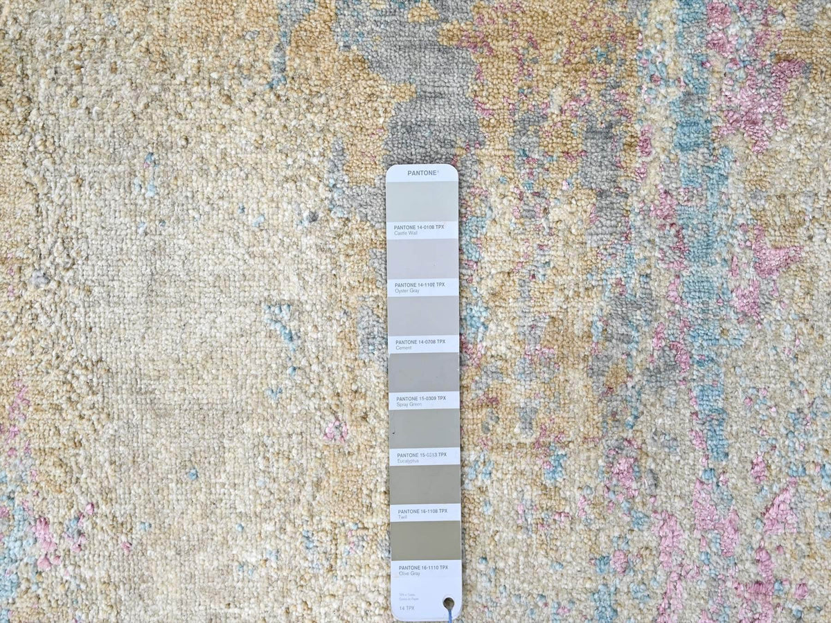 Modern / Contemporary hand-knotted wool/silk rug in Yellow, 8'11" x 12' — SKU O010212 (view 7)