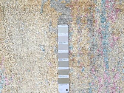 Modern / Contemporary hand-knotted wool/silk rug in Yellow, 8'11" x 12' — SKU O010212 (view 7)