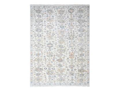 Mahal Oushak hand-knotted wool rug in Ivory & Light Blue, 8'10" x 11'10" — SKU O010215