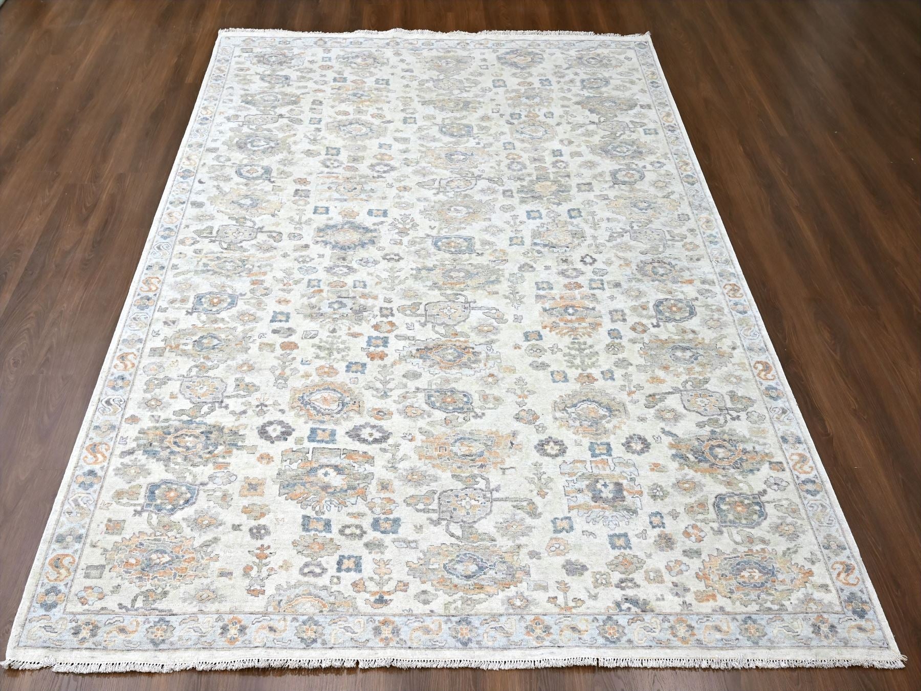 Mahal Oushak hand-knotted wool rug in Ivory & Light Blue, 8'10" x 11'10" — SKU O010215 (view 2)