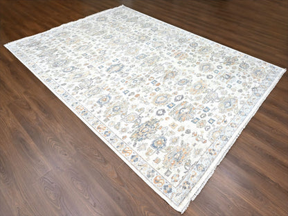 Mahal Oushak hand-knotted wool rug in Ivory & Light Blue, 8'10" x 11'10" — SKU O010215 (view 3)